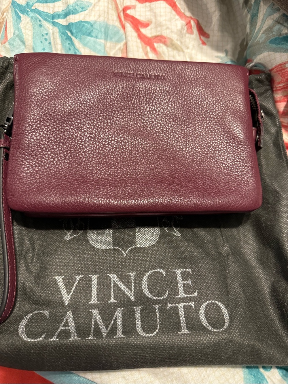 Vince Camuto Plum Pebbled Leather Wristlet